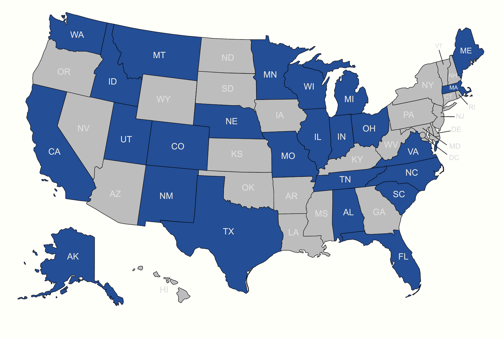 USA Map with highlighted states for resident assignments