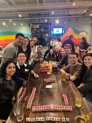 Residents playing a game at a bar