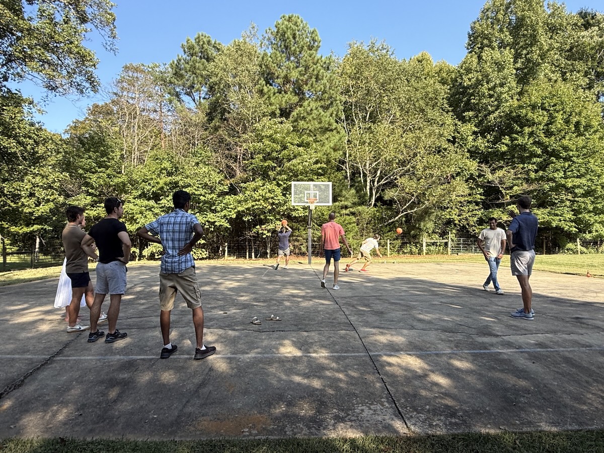 People on basketball court