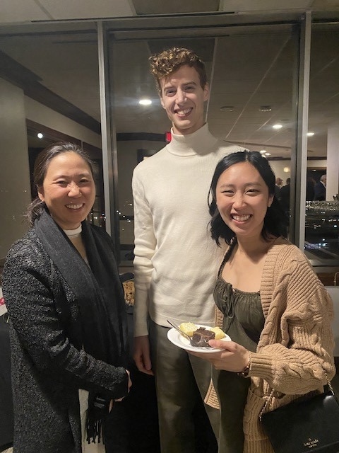 Three people at a party
