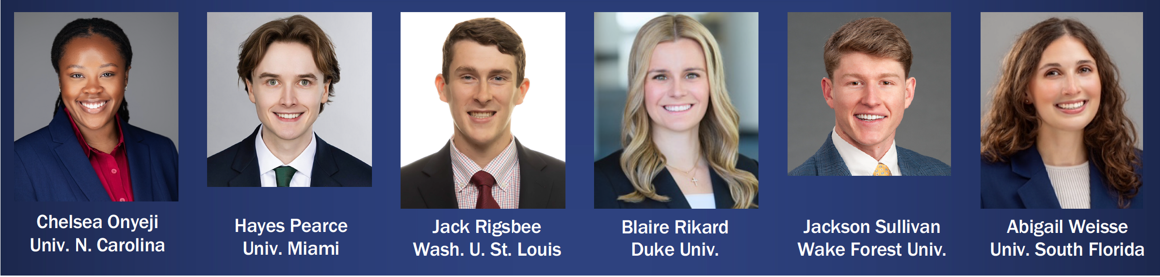 From left: Chelsea Onyeji, Winston "Hayes" Pearce, Jackson "Jack" Rigsbee, Blaire Rikard, Jackson Sullivan, Abigail Weisse