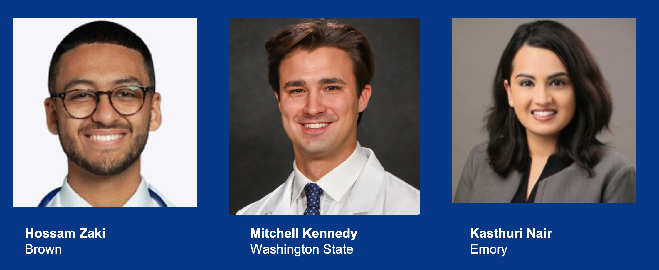 From left: Hossam Zaki, Mitchell Kennedy, Kasthuri Nair