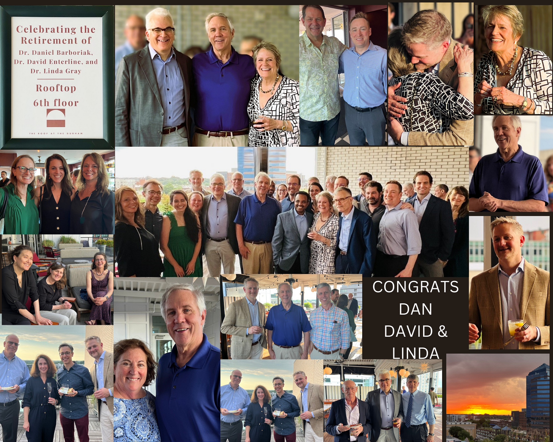 Collage of 15 pics from retirement party