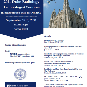 Save the Date flier for 2021 Duke Radiology Technologist Seminar